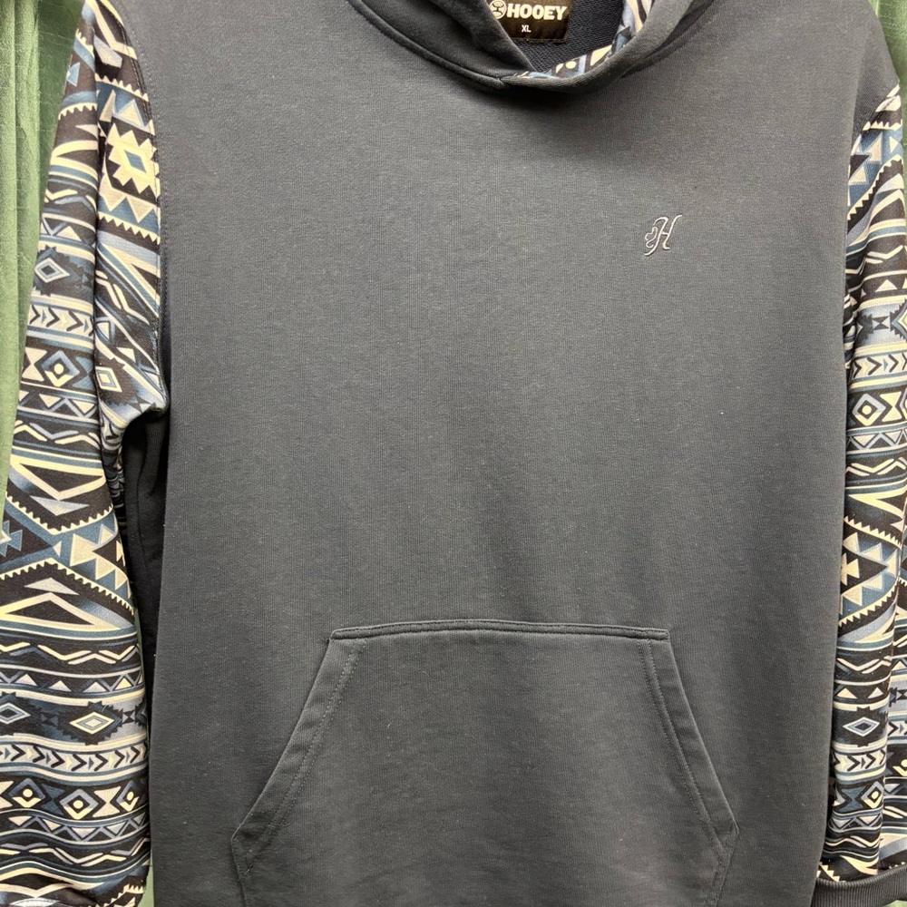 Hooey Black Hoodie with Geometric Patterned Sleeves